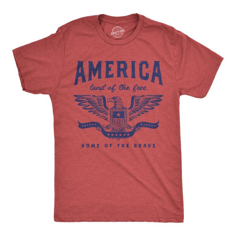 Mens Funny T Shirts America Land of the Free Home of the Brave Graphic Patriotic Novelty Tee for Men Mens Funny T Shirts Cool Tees Soft Red -