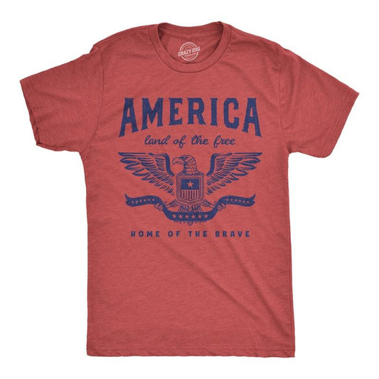 Mens Funny T Shirts America Land of the Free Home of the Brave Graphic Patriotic Novelty Tee for Men Mens Funny T Shirts Cool Tees Soft Red -