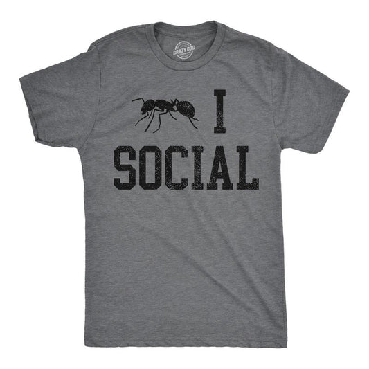 Mens Funny T Shirts Ant I Social Sarcastic Introverted Graphic Novelty Tee For Men Mens Funny T Shirts Cool Tees Soft Stylish Casual Menswear Sarcastic Apparel for Men Funny Introvert Short Sleeve Dark Grey