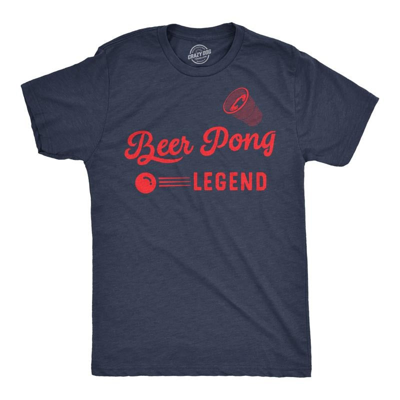 Mens Funny T Shirts Beer Pong Legend Sarcastic Drinking Tee For Men Mens Funny T Shirts Cool Tees Soft Stylish Casual Menswear Drinking Apparel for Men Funny Beer Short Sleeve Novelty Tees for Guys Navy -