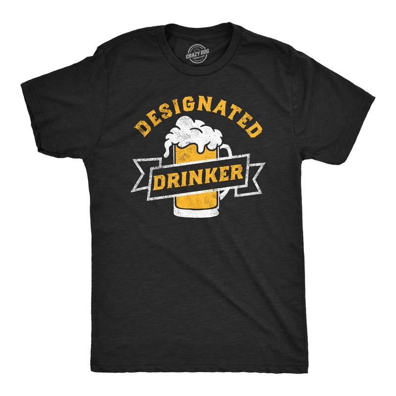 Mens Funny T Shirts Designated Drinker Sarcastic Party Tee For Men Mens Funny T Shirts Cool Tees Soft Stylish Casual Menswear Sarcastic Apparel for Men Funny Drinking Short Sleeve Novelty Tees for Black -