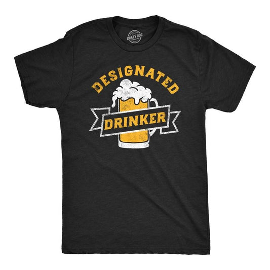 Mens Funny T Shirts Designated Drinker Sarcastic Party Tee For Men Mens Funny T Shirts Cool Tees Soft Stylish Casual Menswear Sarcastic Apparel for Men Funny Drinking Short Sleeve Novelty Tees for Black -