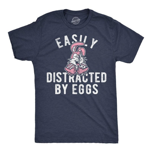 Mens Funny T Shirts Easily Distracted By Eggs Sarcastic Easter Graphic Novelty Tee For Men Mens Funny T Shirts Cool Tees...
