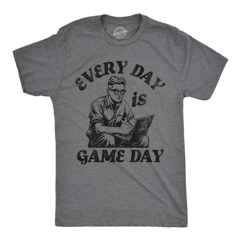 Mens Funny T Shirts Every Day Is Game Day Sarcastic Graphic Novelty Tee For Men Mens Funny T Shirts Cool Tees Soft Stylish Casual Menswear Funny Sarcastic Short Sleeve Novelty Tees for Guys Dark Grey
