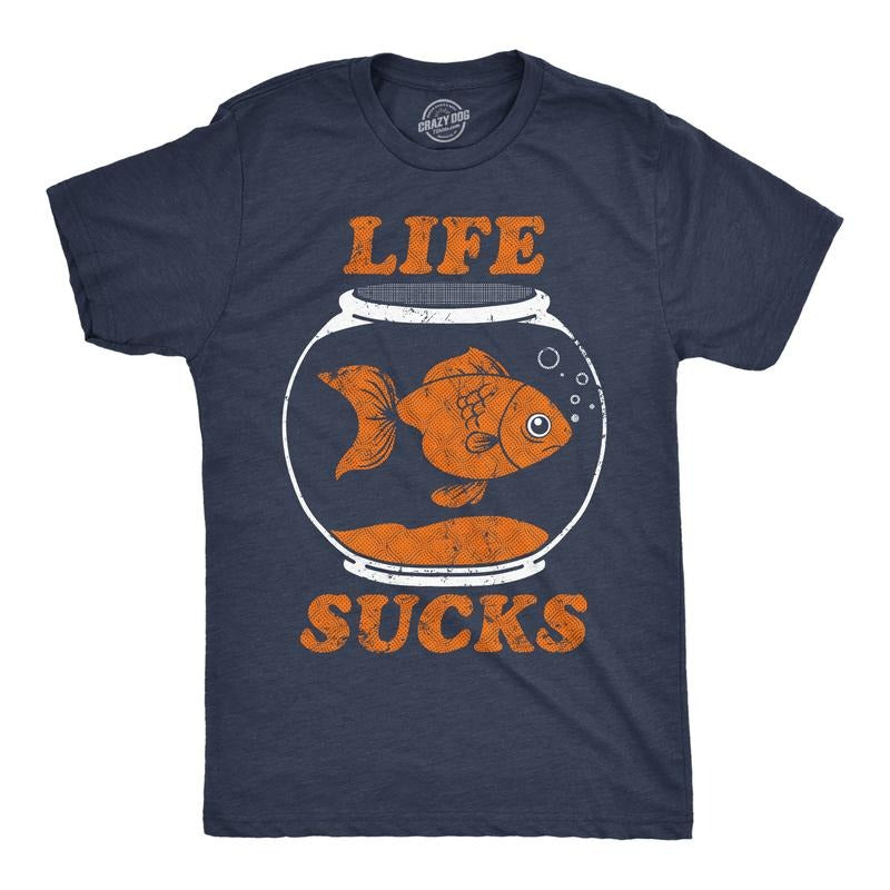 Mens Funny T Shirts Life Sucks Sarcastic Goldfish Graphic Novelty Tee For Men Mens Funny T Shirts Cool Tees Soft Stylish...