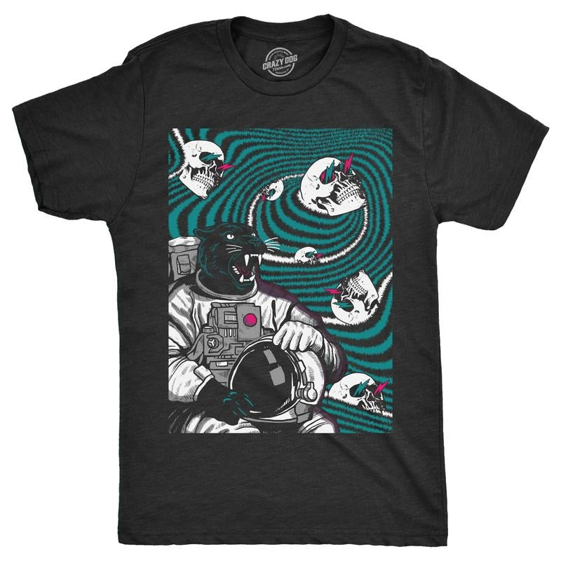 Mens Funny T Shirts Panther Astronaut Sarcastic Space Graphic Novelty Tee For Men Mens Funny T Shirts Cool Tees Soft Stylish Casual Menswear Animal Apparel for Men Funny Space Short Sleeve Novelty Black -
