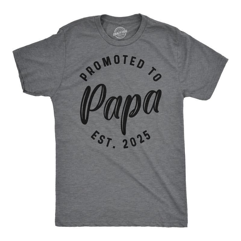 Mens Funny T Shirts Promoted To Papa 2025 Sarcastic Family New Baby Graphic Tee For Men Mens Funny T Shirts Cool Tees Soft Stylish Casual Menswear Dad Joke Apparel for Men Funny Grandpa Short Sleeve Dark Grey