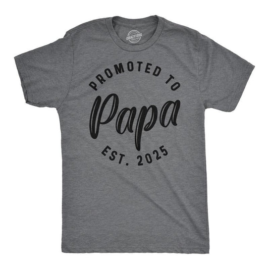 Mens Funny T Shirts Promoted To Papa 2025 Sarcastic Family New Baby Graphic Tee For Men Mens Funny T Shirts Cool Tees Soft Stylish Casual Menswear Dad Joke Apparel for Men Funny Grandpa Short Sleeve Dark Grey