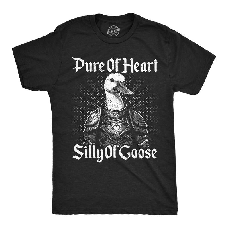 Mens Funny T Shirts Pure Of Heart Silly Of Goose Sarcasit Graphic Novely Tee For Men Mens Funny T Shirts Cool Tees Soft Stylish Casual Menswear Funny Sarcastic Short Sleeve Novelty Tees for Guys Black -