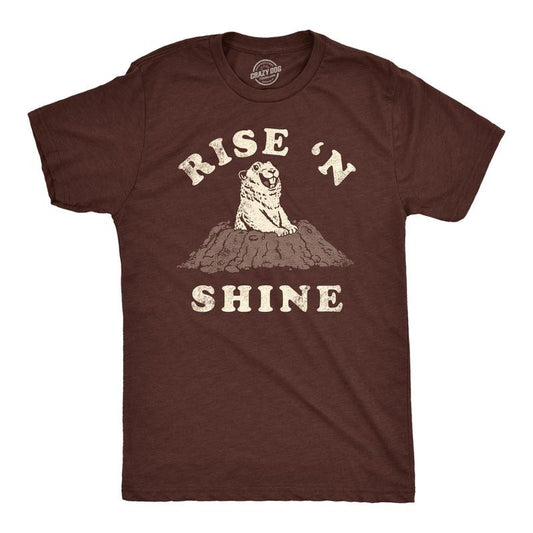 Mens Funny T Shirts Rise N Shine Ground Hogs Day Graphic Tee For Men Mens Funny T Shirts Cool Tees Soft Stylish Casual Menswear Funny Sarcastic Short Sleeve Novelty Tees for Guys Brown -