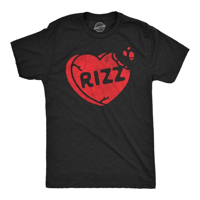 Mens Funny T Shirts Rizz Candy Heart Valentines Day Novelty Tee For Men Mens Funny T Shirts Cool Tees Soft Stylish Casual Menswear Love Apparel for Men Funny Sarcastic Short Sleeve Novelty Tees for Black -