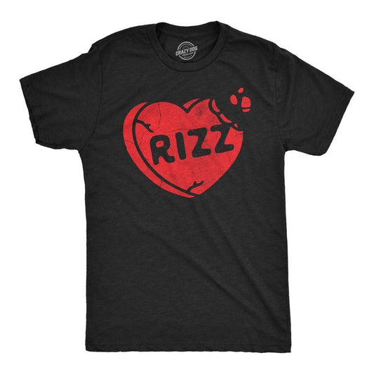 Mens Funny T Shirts Rizz Candy Heart Valentines Day Novelty Tee For Men Mens Funny T Shirts Cool Tees Soft Stylish Casual Menswear Love Apparel for Men Funny Sarcastic Short Sleeve Novelty Tees for Black -