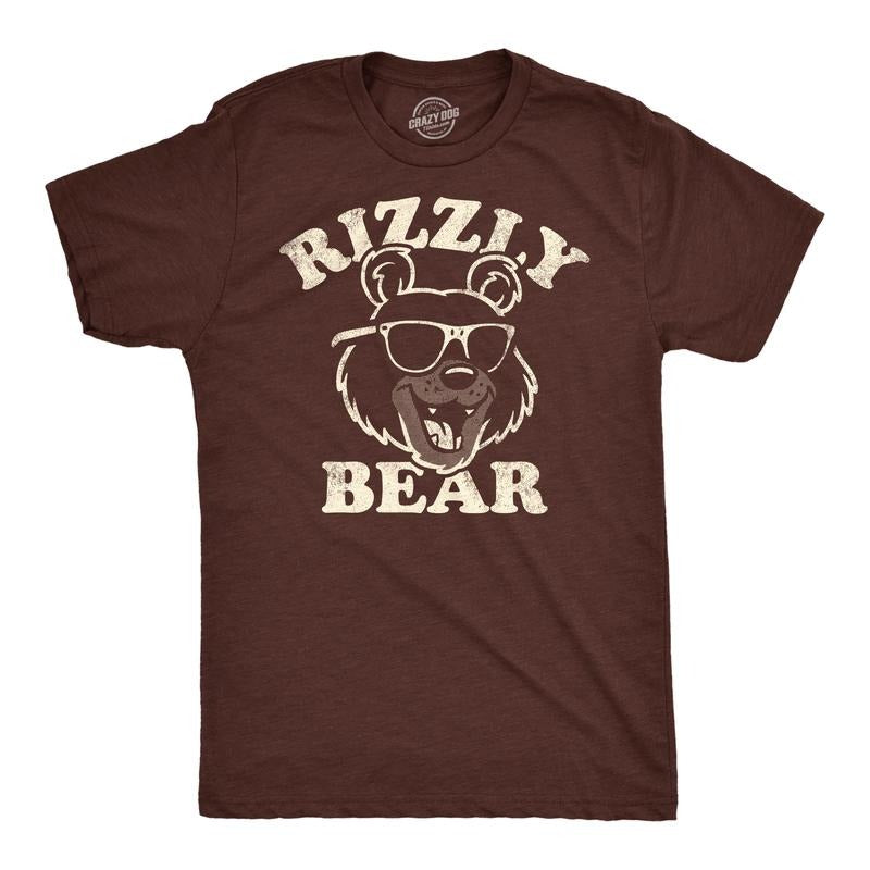 Mens Funny T Shirts Rizzly Bear Sarcastic Graphic Tee For Men Mens Funny T Shirts Cool Tees Soft Stylish Casual Menswear Animal Apparel for Men Funny Sarcastic Short Sleeve Novelty Tees for Guys Brown -