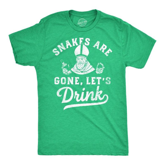 Mens Funny T Shirts Snakes Are Gone Lets Drink St Patricks Day Drinking Tee Mens Funny T Shirts Cool Tees Soft Stylish Casual Menswear Saint Patrick's Day Apparel for Men Funny Drinking Short Sleeve Green -