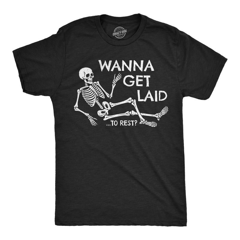 Mens Funny T Shirts Wanna Get Laid to Rest Sarcastic Halloween Adult Graphic Tee for Men Mens Funny T Shirts Cool Tees...