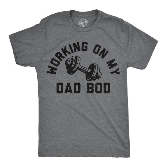 Mens Funny T Shirts Working On My Dad Bod Sarcastic Workout Tee for Men Mens Funny T Shirts Cool Vintage Fashion T-Shirt Gift Sarcastic Dark Grey