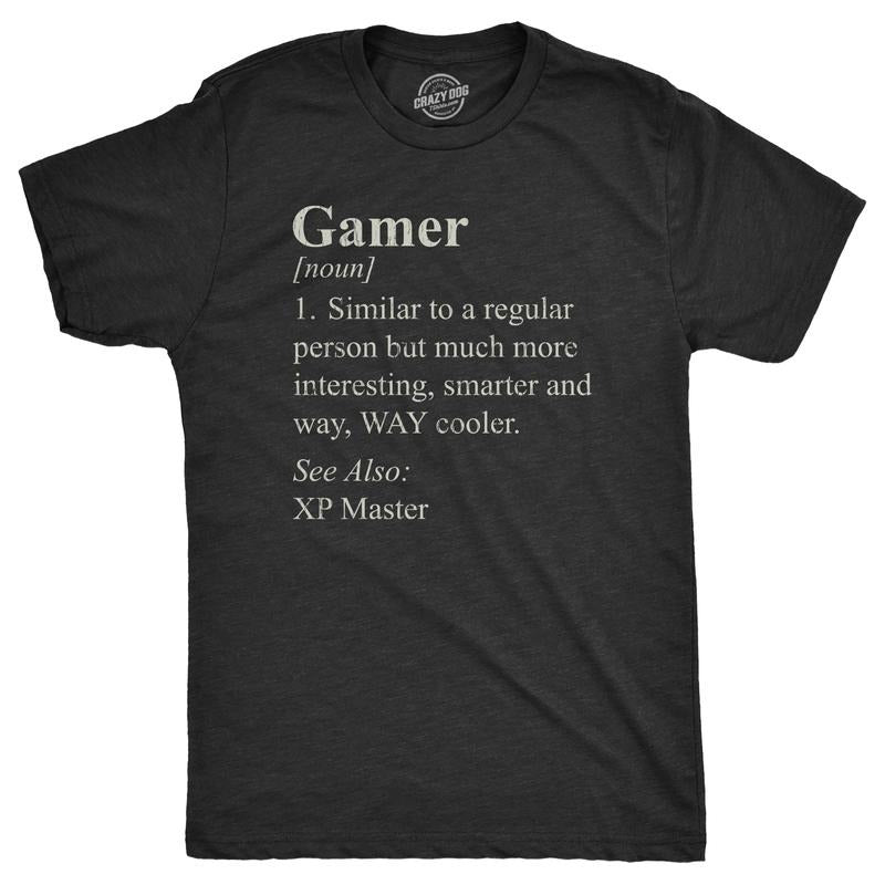 Mens Gamer Definition T Shirt Funny Video Games Lover Joke Tee for Guys Mens Funny T Shirts Cool Tees Soft Stylish Casual Menswear Black -