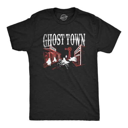Mens Ghost Town T Shirt Funny Halloween Bed Sheet Ghosts Joke Tee For Guys Mens Funny T Shirts Cool Tees Soft Stylish Casual Menswear Halloween Apparel for Men Funny Sarcastic Short Sleeve Novelty Black -