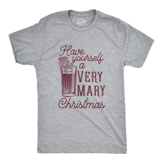 Mens Have Yourself A Very Mary Christmas T Shirt Funny Xmas Bloody Mary Drinking Tee For Guys Mens Funny T Shirts Cool Tees Soft Stylish Casual Menswear Christmas Apparel for Men Funny Drinking Short Light Grey