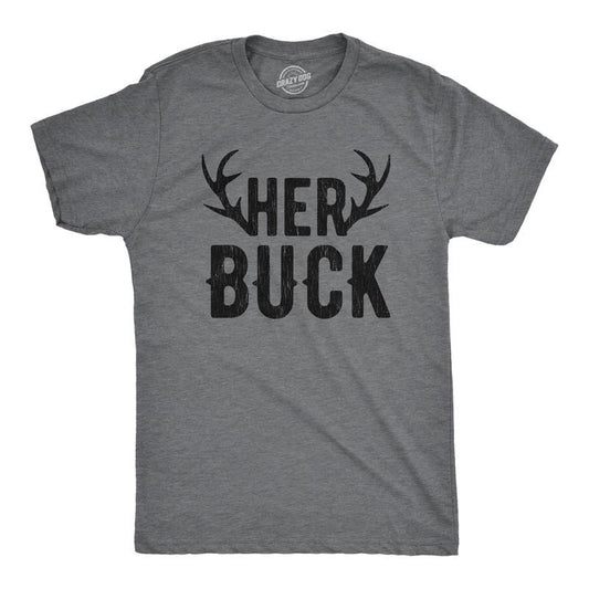 Mens Her Buck T shirt Funny Deer Hunting Couples Relationship Gift for Hunters Mens Funny T Shirts Cool Tees Soft Stylish Casual Menswear Love Apparel for Men Funny  Short Sleeve Novelty Tees for Guys Dark Grey