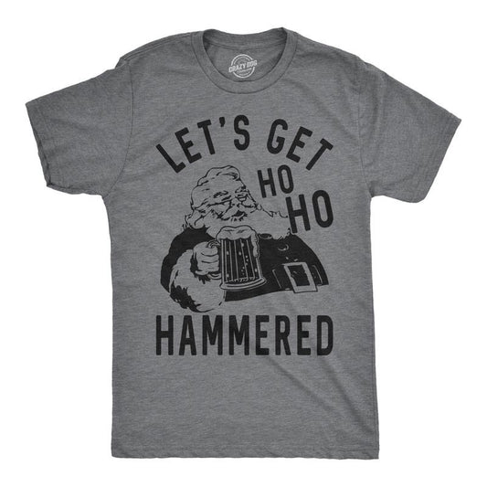 Mens Ho Ho Hammered T Shirt Funny Christmas Drinking Tee for Guys Mens Funny T Shirts Cool Tees Soft Stylish Casual Menswear Christmas Apparel for Men Funny Drinking Short Sleeve Novelty Tees for Guys Dark Grey