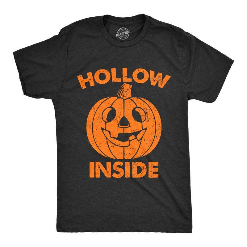 Mens Hollow Inside T Shirt Funny Halloween Jack O Latern Pumpkin Joke Tee For Guys Mens Funny T Shirts Cool Tees Soft Stylish Casual Menswear Halloween Apparel for Men Funny Sarcastic Short Sleeve Black -
