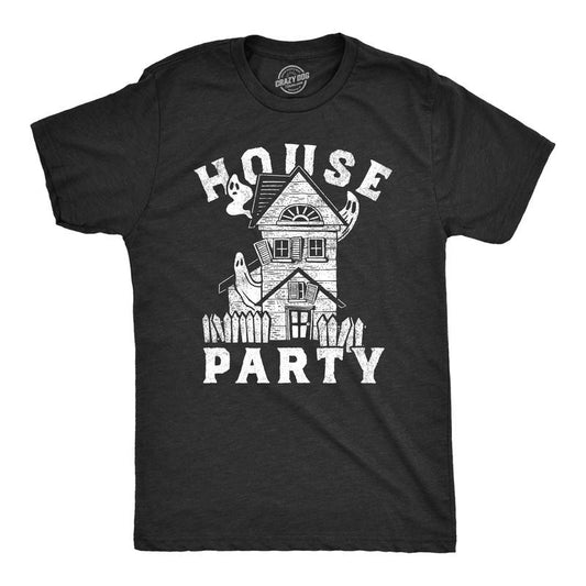 Mens House Party T Shirt Funny Halloween Creepy Haunted House Joke Tee For Guys Mens Funny T Shirts Cool Tees Soft Stylish Casual Menswear Halloween Apparel for Men Funny Sarcastic Short Sleeve Black -