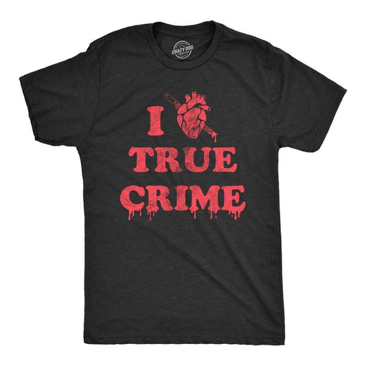 Mens I Heart True Crime T Shirt Funny Spooky Documentary Lovers Novelty Tee for Guys Mens Funny T Shirts Cool Tees Soft Stylish Casual Menswear Funny Movie Short Sleeve Novelty Tees for Guys Black