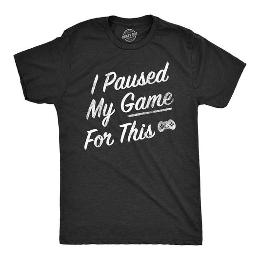 Mens I Paused My Game For This T Shirt Funny Video Gamer Nerdy Controller Joke Tee For Guys Mens Funny T Shirts Cool Tees Soft Stylish Casual Menswear Nerd Apparel for Men Funny Gamer Short Sleeve Black -
