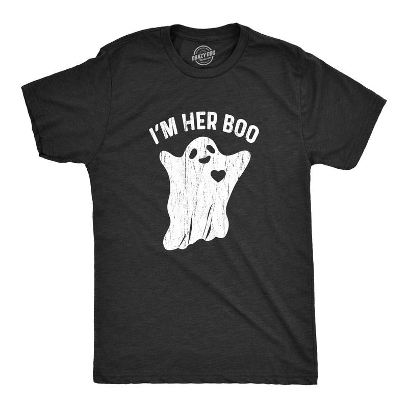 Mens I'm Her Boo T Shirt Funny Halloween Ghost Dating Relationship Tee Mens Funny T Shirts Cool Tees Soft Stylish Casual Menswear Halloween Apparel for Men Funny Proposal Short Sleeve Novelty Tees for Black
