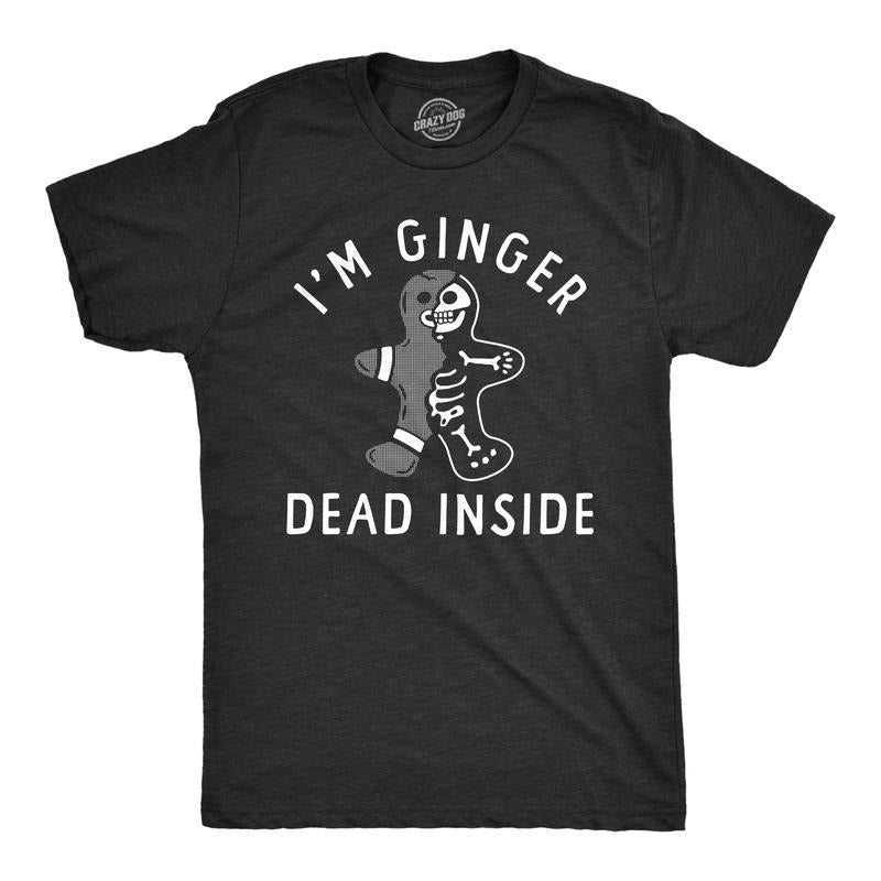 Mens Im Ginger Dead Inside T Shirt Funny Xmas Cookie Skeleton Tee For Guys Mens Funny T Shirts Cool Tees Soft Stylish Casual Menswear Christmas Apparel for Men Funny Food Short Sleeve Novelty Tees for Black -