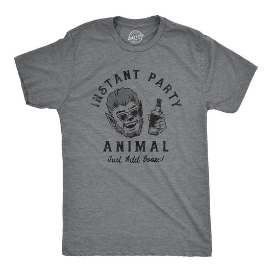 Mens Instant Party Animal T Shirt Funny Drinking Partying Wolverine Tee for Guys Mens Funny T Shirts Cool Tees Soft Stylish Casual Menswear Halloween Apparel for Men Funny Drinking Short Sleeve Dark Grey