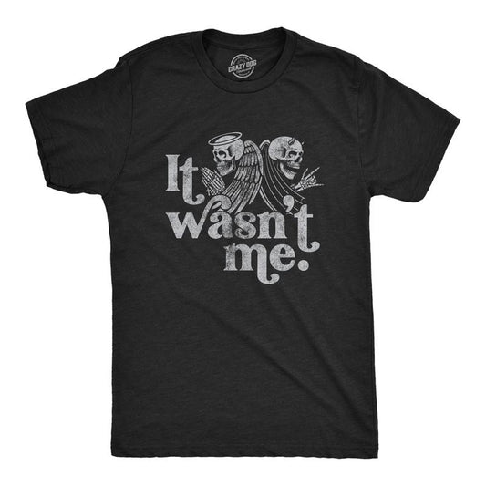 Mens It Wasn't Me T Shirt Funny Angel Devil Skeleton Halloween Graphic Tee Mens Funny T Shirts Cool Tees Soft Stylish Casual Menswear Halloween Apparel for Men Novelty Tees for Guys Black