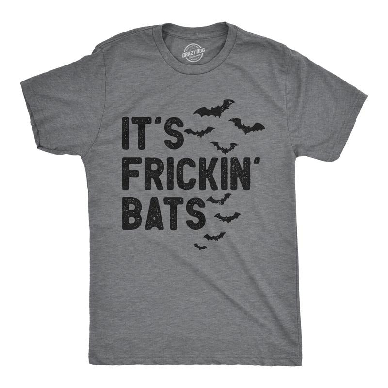 Mens Its Frickin Bats T Shirt Funny Halloween Spooky Season Bat Lovers Tee for Guys Mens Funny T Shirts Cool Tees Soft Stylish Casual Menswear Halloween Apparel for Men Novelty Tees for Guys Dark Grey