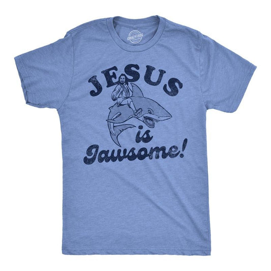 Mens Jesus Is Jawsome Funny Easter T Shirts Sarcastic Christian Tee For Men Mens Funny T Shirts Cool Tees Soft Stylish Casual Menswear Easter Apparel for Men Funny Religious Short Sleeve Novelty Tees Light Blue