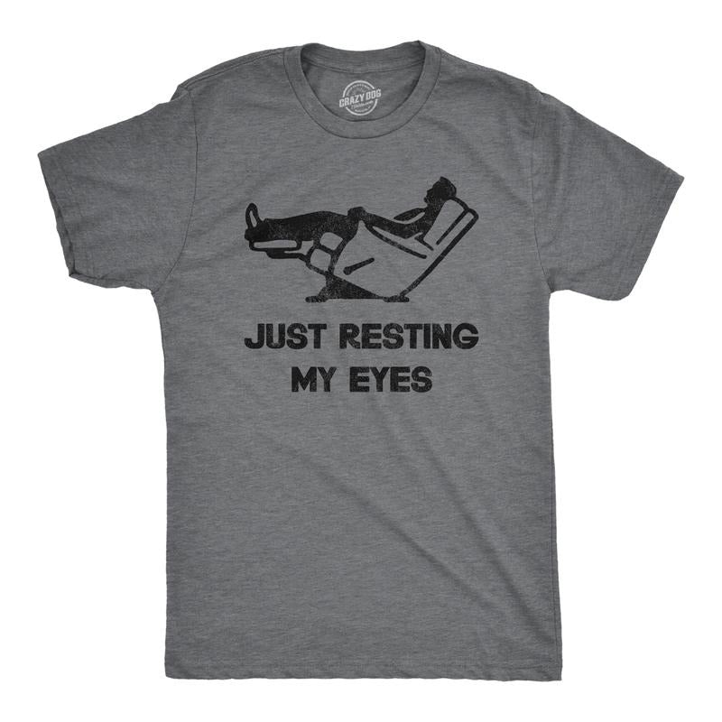 Mens Just Resting My Eyes T Shirt Funny Sarcastic Top Cool Gift for Dad Joke Mens Funny T Shirts Cool Tees Soft Stylish Casual Menswear Dark Grey