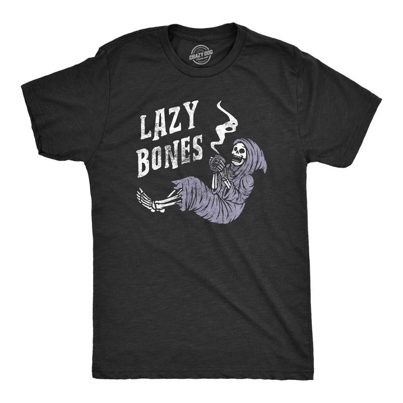 Mens Lazy Bones T shirt Funny Relaxing Spooky Halloween Skeleton Tee for Guys Mens Funny T Shirts Cool Tees Soft Stylish Casual Menswear Halloween Apparel for Men Funny Sarcastic Short Sleeve Novelty Black -