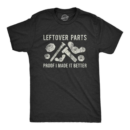 Mens Leftover Parts Proof I Made It Better T Shirt Funny Toolbox Fathers Day Sarcastic Tee Mens Funny T Shirts Cool Tees Soft Stylish Casual Menswear Dad Joke Apparel for Men Funny Sarcastic Short Black -