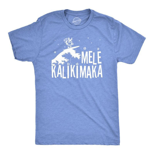 Mens Mele Kalikimaka T Shirt Funny Surfing Hawaiian Christmas Santa Tee Mens Funny T Shirts Cool Tees Soft Stylish Casual Menswear Christmas Apparel for Men Novelty Tees for Guys Light Blue