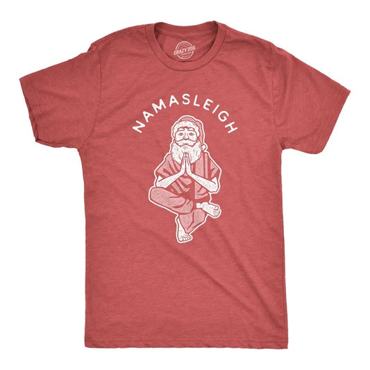 Mens Namasleigh T Shirt Funny Namaste Yoga Meditation Santa Sleigh Christmas Tee Mens Funny T Shirts Cool Tees Soft Stylish Casual Menswear Christmas Apparel for Men Funny Fitness Short Sleeve Novelty Red