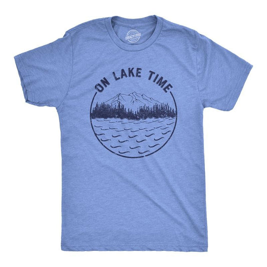 Mens On Lake Time T Shirt Cool Outdoor Camping Tee for Guys Mens Funny T Shirts Cool Tees Soft Stylish Casual Menswear Funny Camping Light Blue