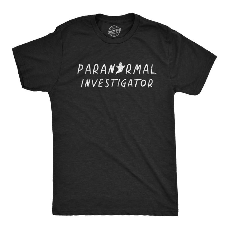 Mens Paranormal Investigator T Shirt Funny Halloween Ghost Finder Novelty Tee Mens Funny T Shirts Cool Tees Soft Stylish Casual Menswear Halloween Apparel for Men Novelty Tees for Guys Black