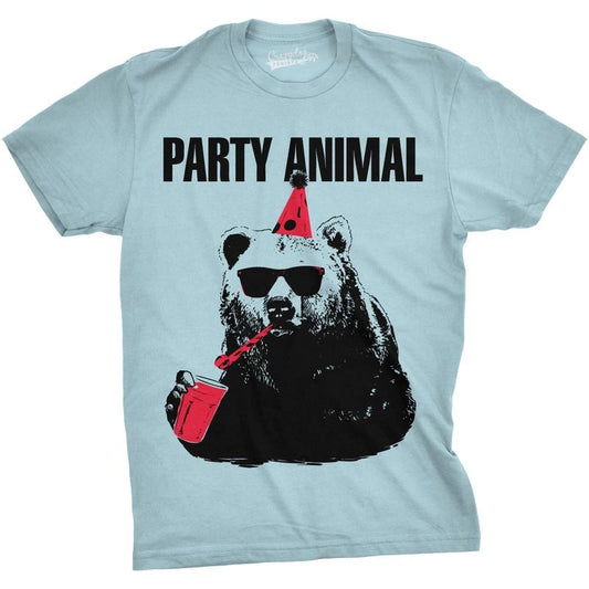 Mens Party Animal Funny Bear Tee Birthday Shirts Hilarious Party Time Novelty T shirt Mens Funny T Shirts Cool Tees Soft...
