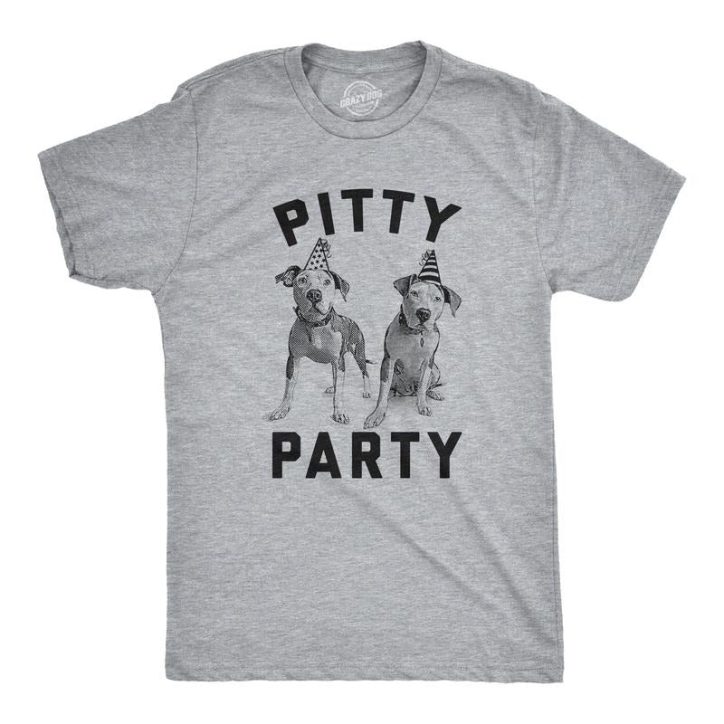 Mens Pitty Party T Shirt Cute Pitbull Dog Tee Gift for Pet Owner Mens Funny T Shirts Cool Tees Soft Stylish Casual Menswear Funny Dog Short Sleeve Novelty Tees for Guys Light Grey
