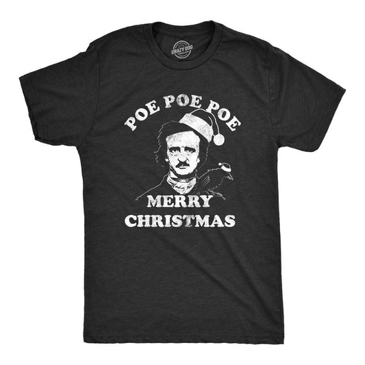 Mens Poe Poe Poe Merry Christmas T Shirt Funny Edgar Allan Poe Book Lover Tee Mens Funny T Shirts Cool Tees Soft Stylish Casual Menswear Christmas Apparel for Men Novelty Tees for Guys Black