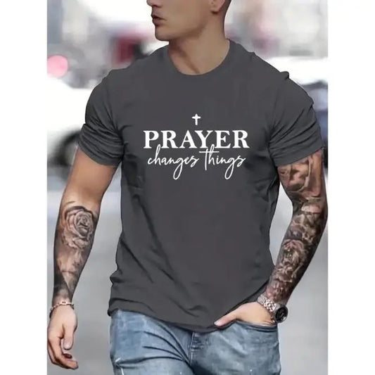Mens Prayer Print Short Sleeve T-shirt - Lightweight & Breathable Crew Neck Design - Perfect Casual Wear for Summer Outdoors Made in USAstyle{n002}2