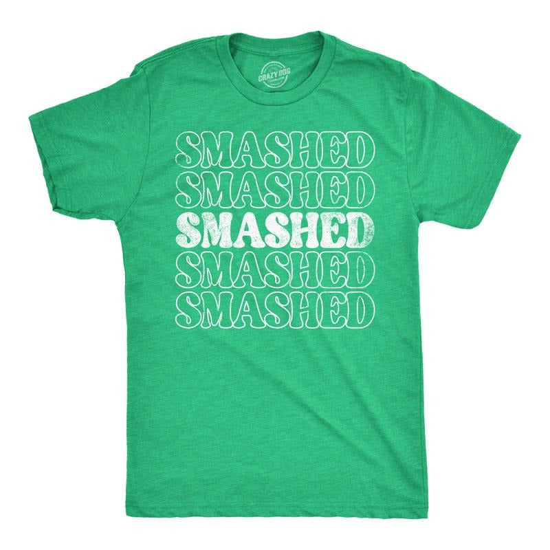 Mens Retro Smashed T Shirt Funny St Pattys Day Parade Partying Drunk Joke Tee For Guys Mens Funny T Shirts Cool Tees Soft Stylish Casual Menswear Saint Patrick's Day Apparel for Men Funny Drinking T Green -
