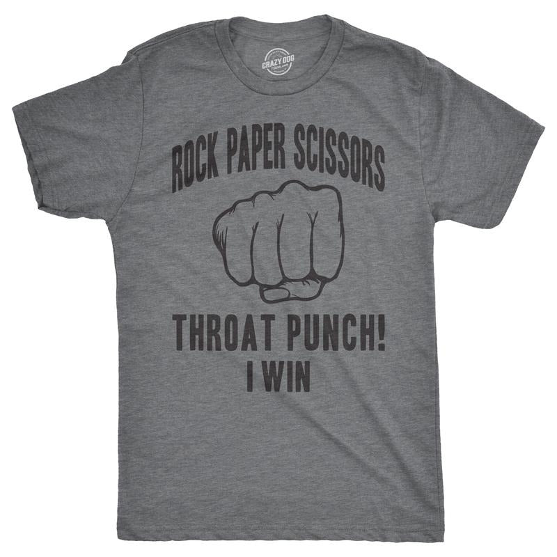 Mens Rock Paper Scissors Throat Punch T shirt Funny Sarcastic Hilarious Novelty Mens Funny T Shirts Cool Tees Soft Stylish Casual Menswear Funny Sarcastic Short Sleeve Novelty Tees for Guys Dark Grey