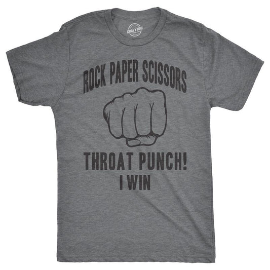 Mens Rock Paper Scissors Throat Punch T shirt Funny Sarcastic Hilarious Novelty Mens Funny T Shirts Cool Tees Soft Stylish Casual Menswear Funny Sarcastic Short Sleeve Novelty Tees for Guys Dark Grey