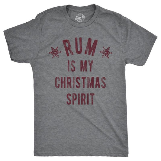 Mens Rum Is My Christmas Spirit T Shirt Funny Xmas Holiday Booze Drinking Lovers Tee For Guys Mens Funny T Shirts Cool Tees Soft Stylish Casual Menswear Christmas Apparel for Men Funny Liquor Short Dark Grey
